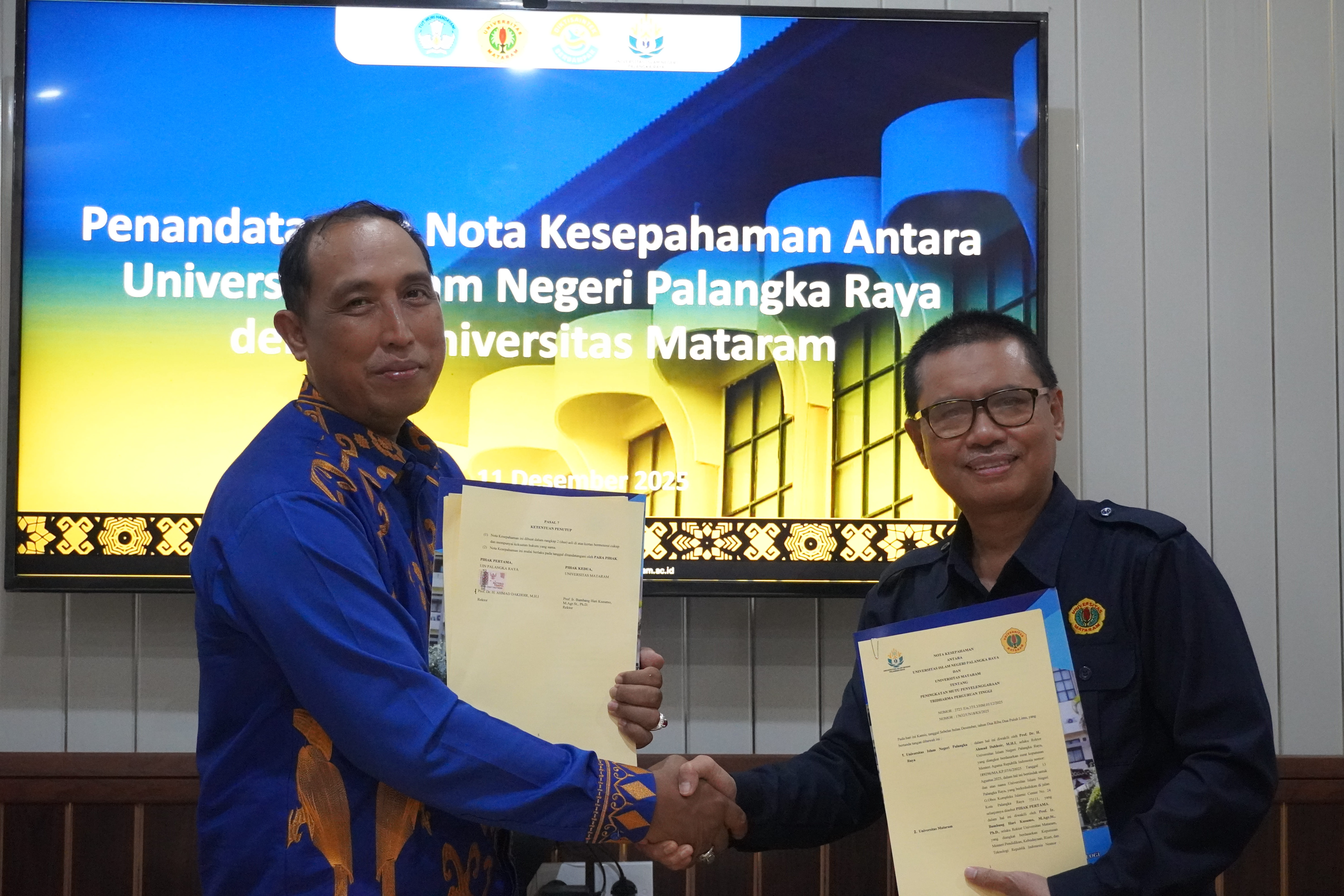Perkuat Kerja Sama Antarperguruan Tinggi, UNRAM dan UIN Palangka Raya Teken MoU