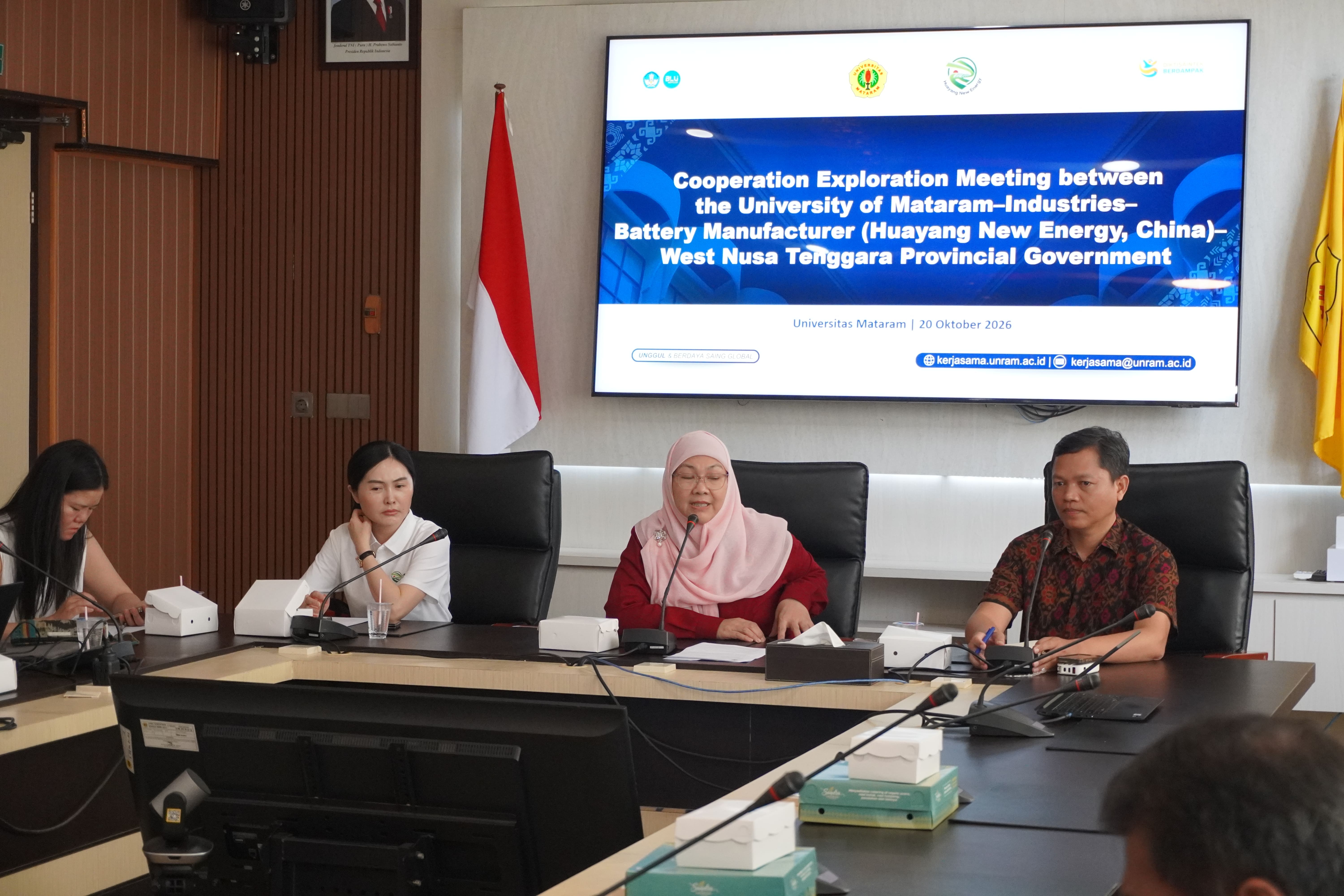 Pertemuan Empat Pihak Bahas Kolaborasi Baterai dan Energi Baru: Unram, Industri, Huayang New Energy, dan Pemprov NTB